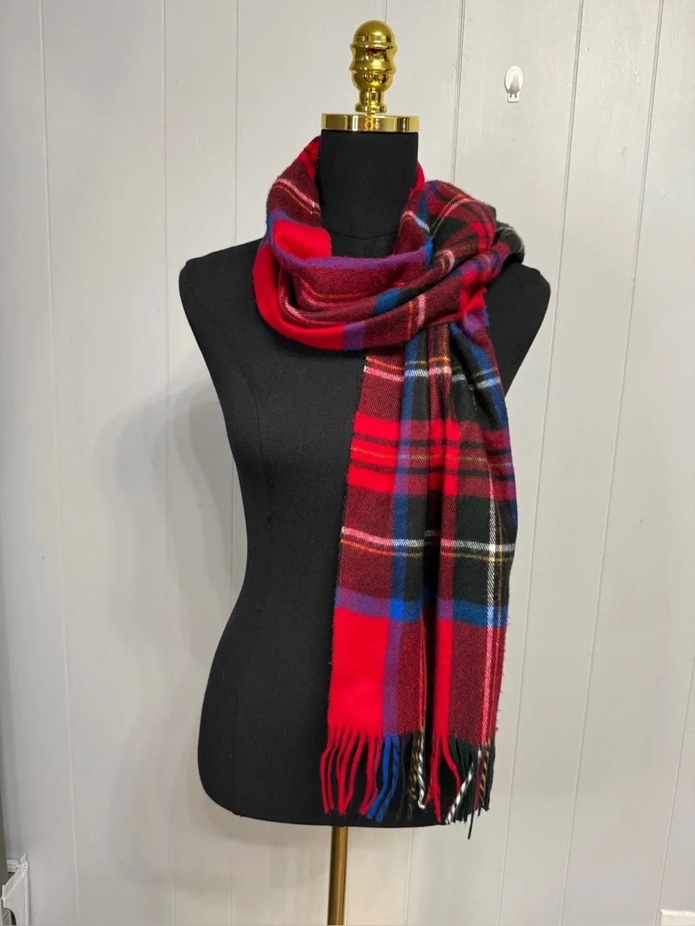 Geoffrey Beene Red Tartan Plaid Scarf